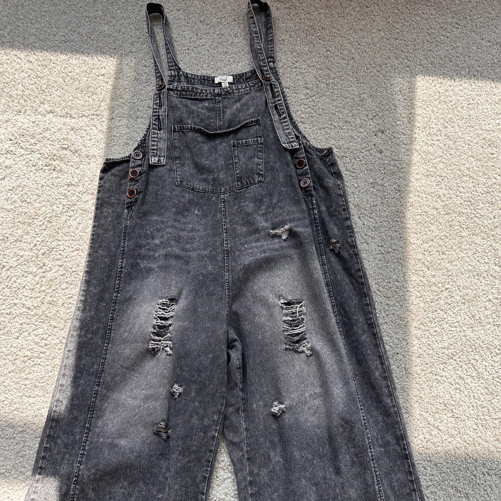 Easel - Baggy Denim Overalls (washed black)